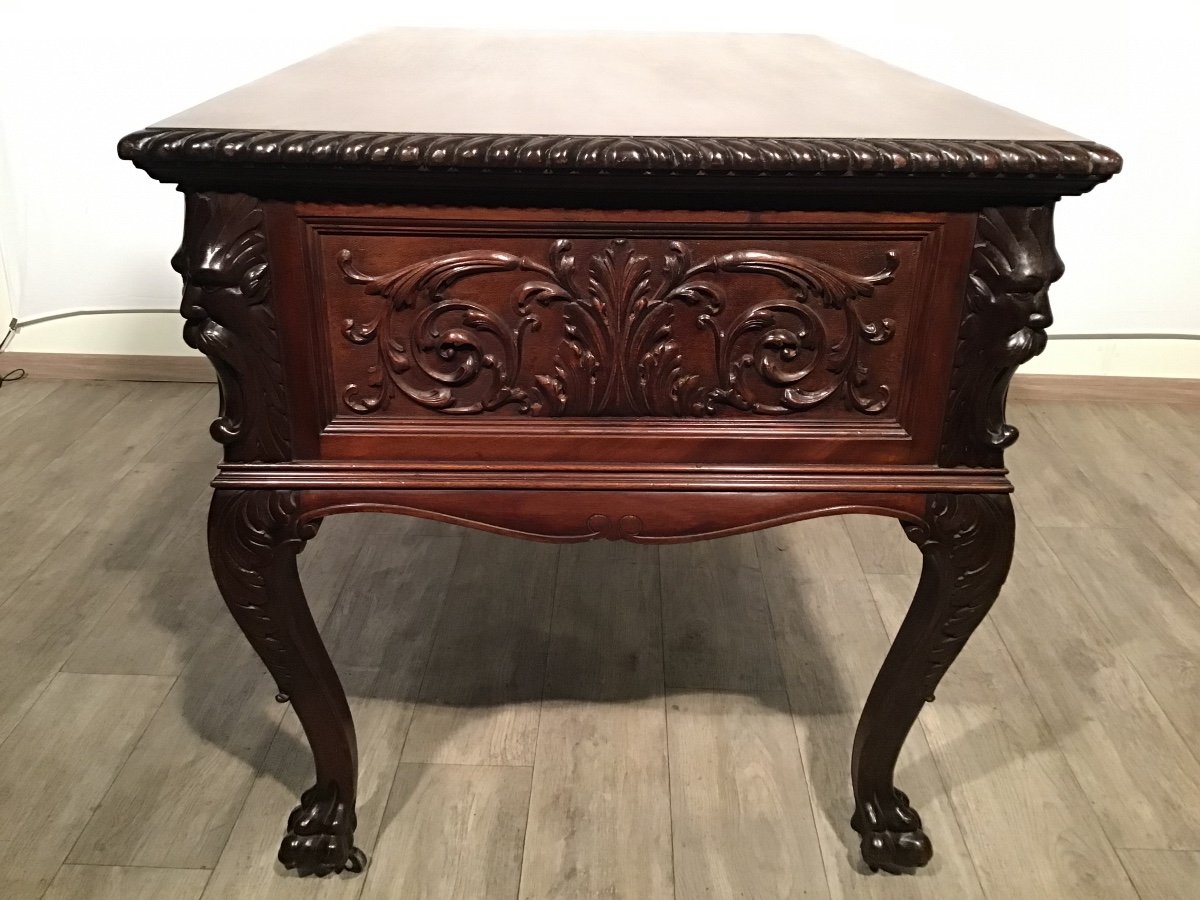 Bureau Anglais De Style Victorien En Acajou Massif Sculpté 1930 Irlande-photo-3