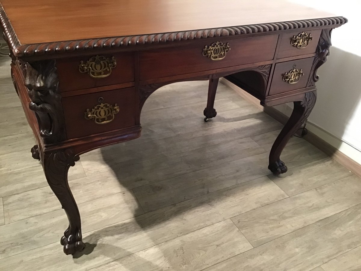 Bureau Anglais De Style Victorien En Acajou Massif Sculpté 1930 Irlande-photo-4