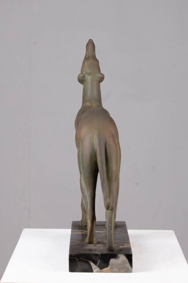 Art Deco Sculpture 1930 Period Large Greyhound On Portor Marble-photo-4