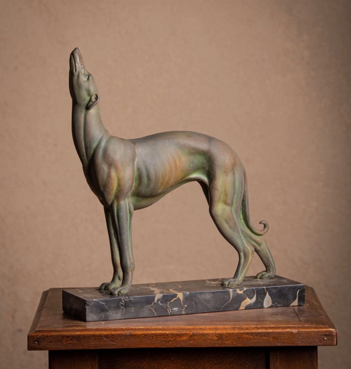 Art Deco Sculpture 1930 Period Large Greyhound On Portor Marble
