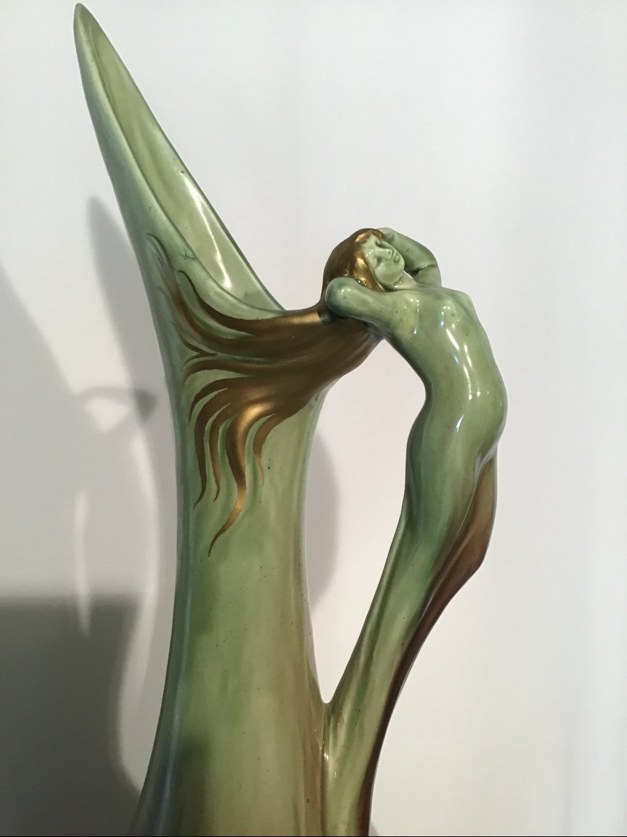 Large Art Nouveau Vase Or Pitcher Late 19th By J&eacute;rome Massier-photo-2