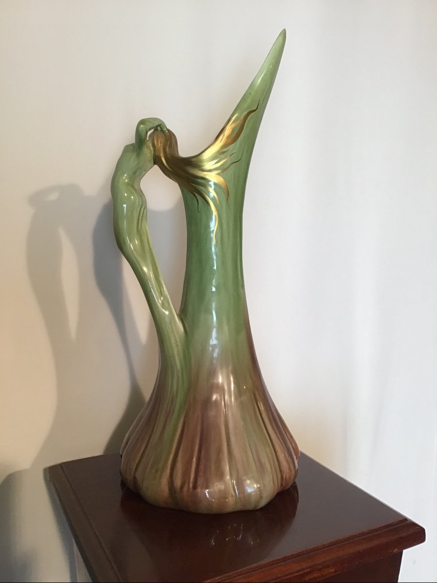 Large Art Nouveau Vase Or Pitcher Late 19th By J&eacute;rome Massier-photo-1
