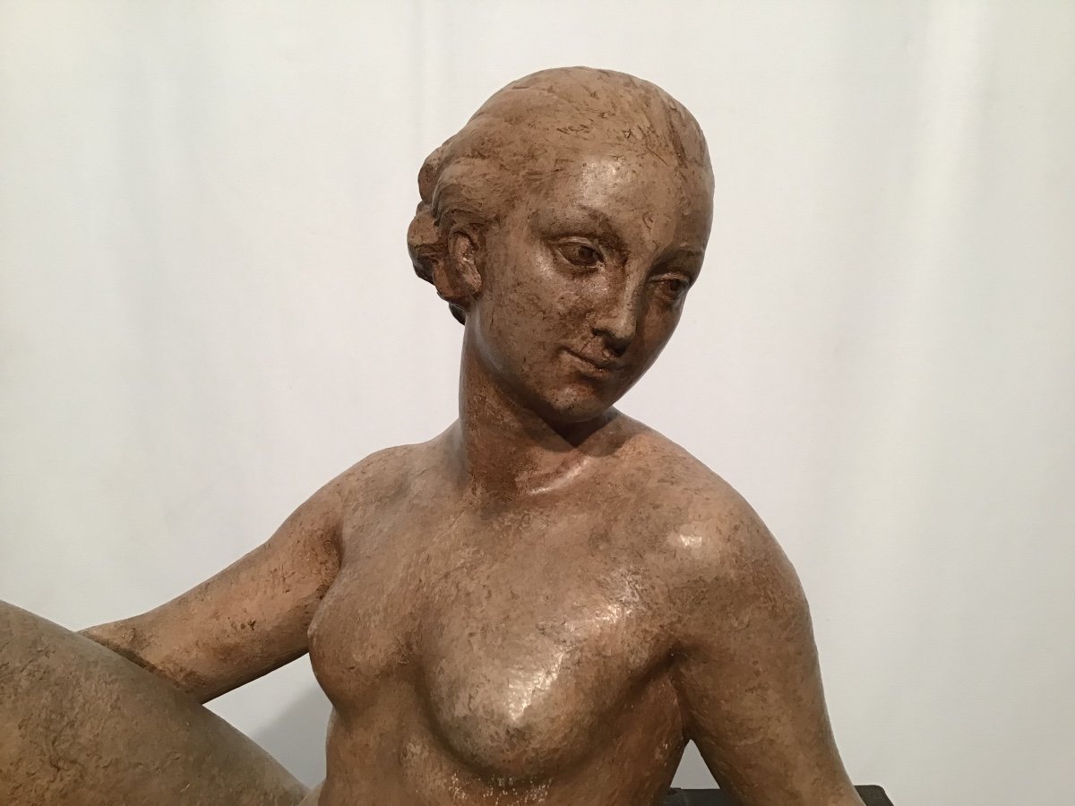Henri Bargas Sculpture De Femme Allongée En Terre Cuite Art Deco-photo-2