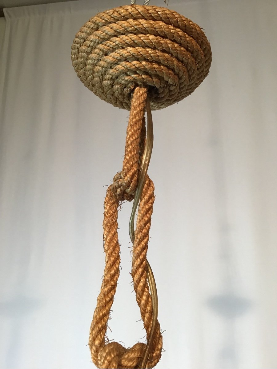 Chandelier In Rope Or Rope With Five Lights By Adrien Audoux And Frida Minet Vintage Design 1950-photo-3