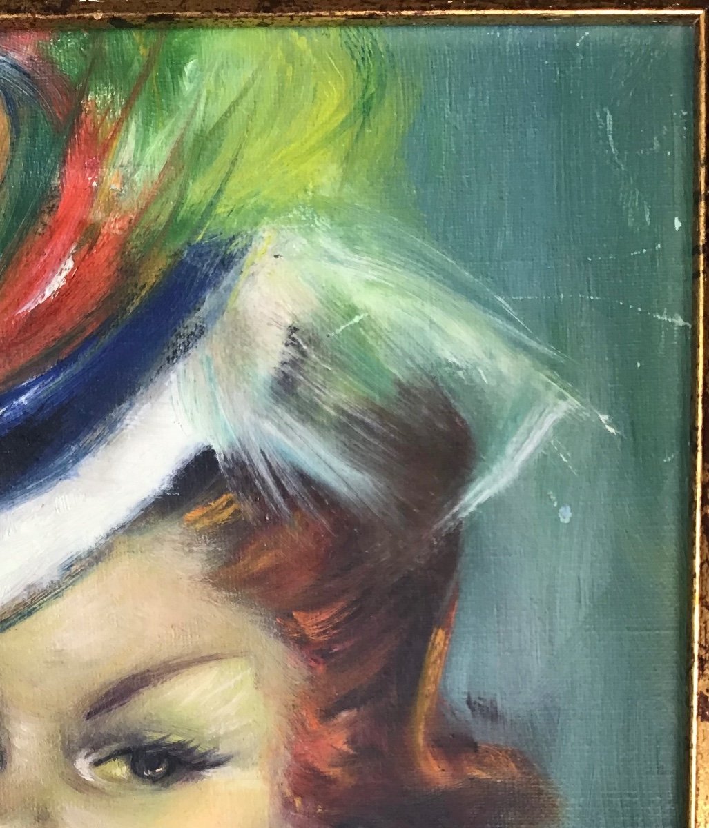 Painting In The Taste Of Domergue Elegant Woman Oil On Canvas-photo-3