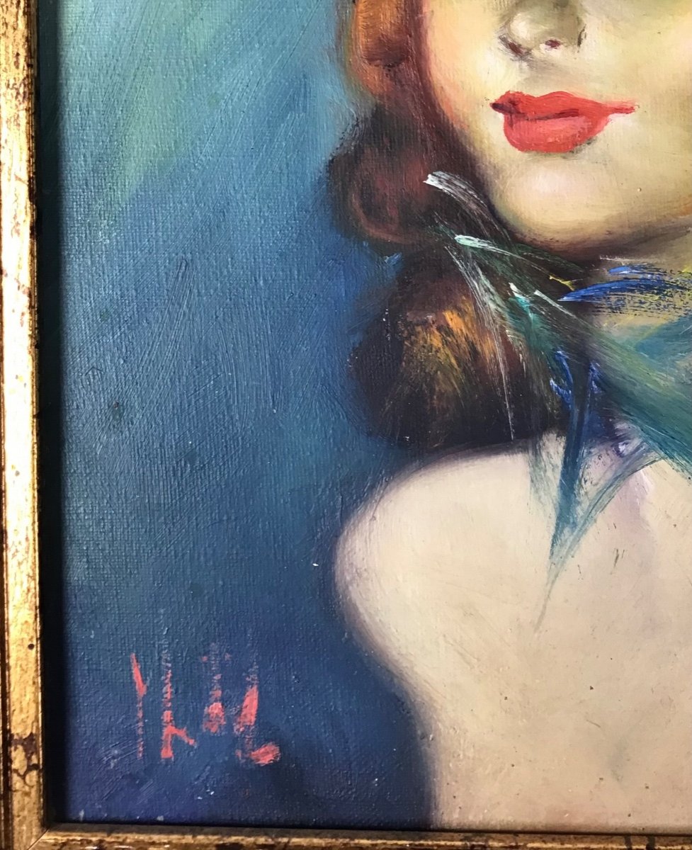 Charmant Portrait  Dans Le Goût De Domergue Femme élégante huile sur toile vers 1940 1950-photo-1