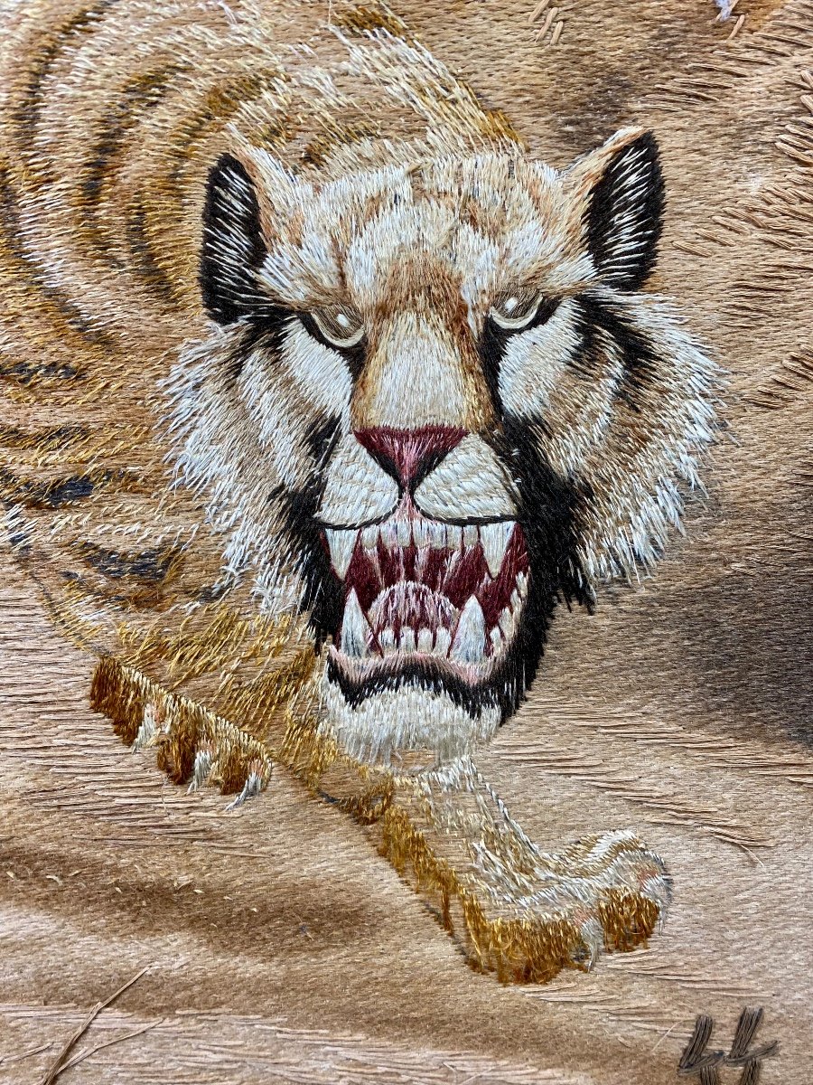 Japanese Tapestry Art Deco Period 1930 Tigers -photo-3
