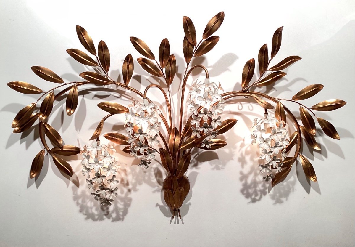 Hans Kogl Very Large Wall Lamp In Golden Metal With 4 Lights 1960s -photo-2