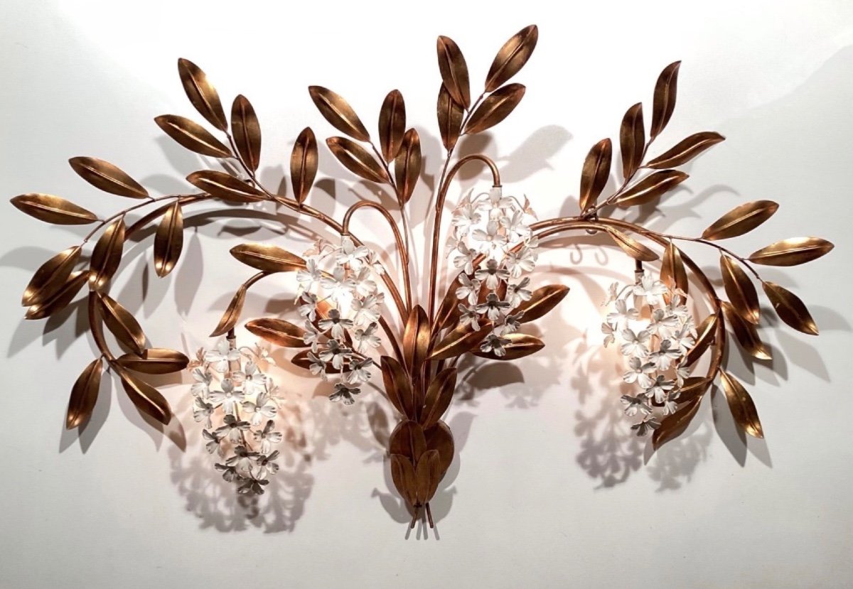 Hans Kogl Very Large Wall Lamp In Golden Metal With 4 Lights 1960s 