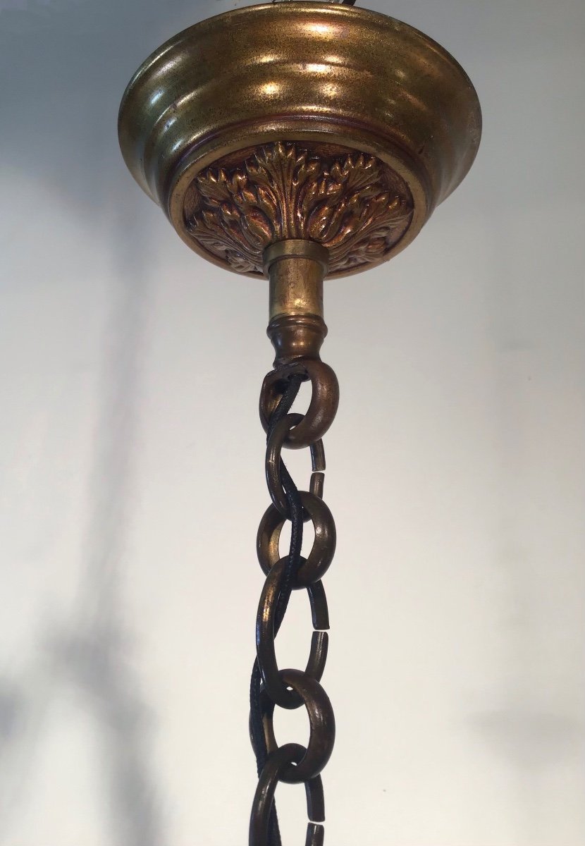 Lustre à Grandes Fleurs Multicolores En Porcelaine à 6 Lumières structure métal vert foncé-photo-3