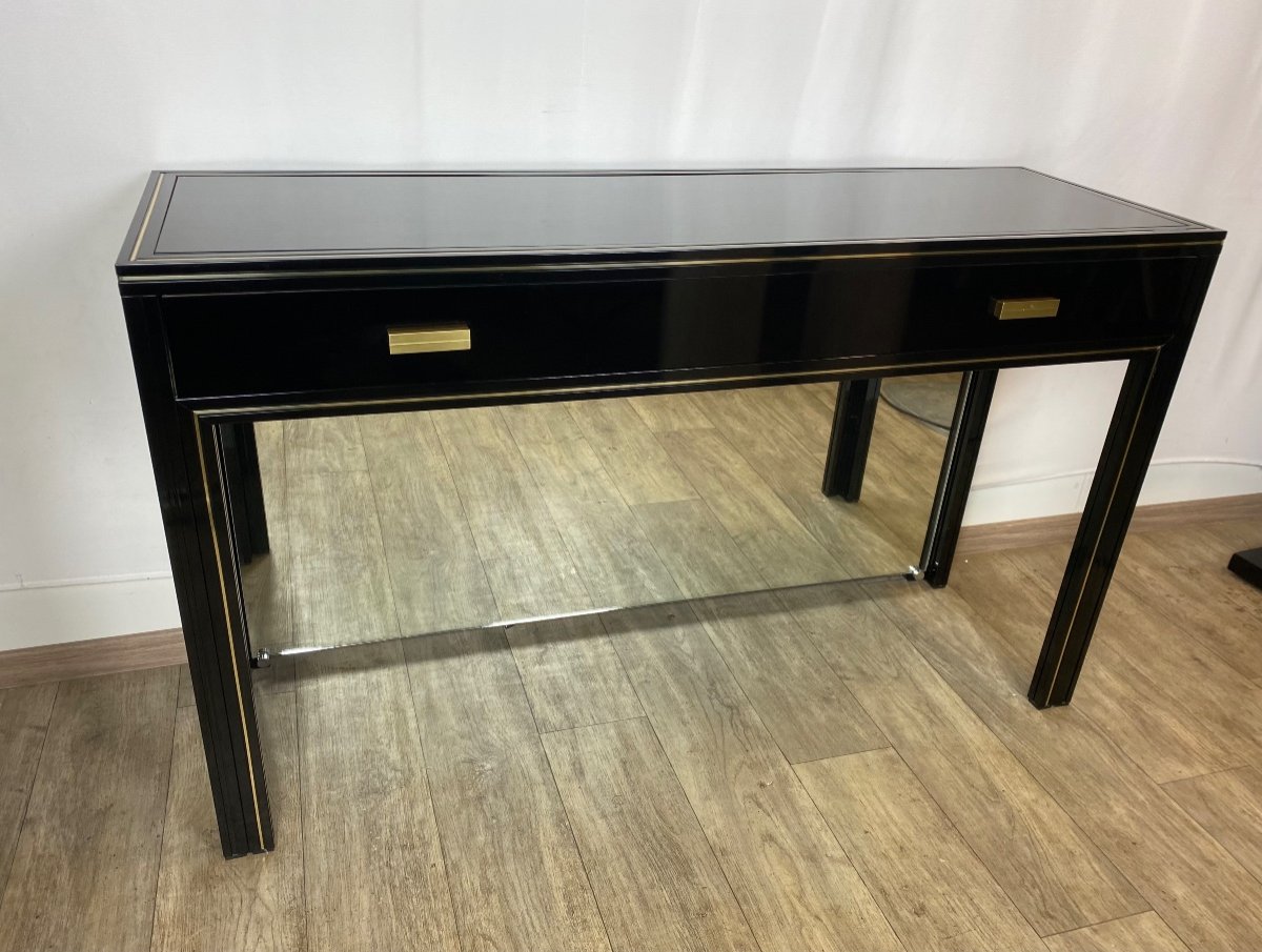 Pierre Vandel Console Laque Noire 1970 Rare Version Avec Tiroir Et Miroir Intégré -photo-2