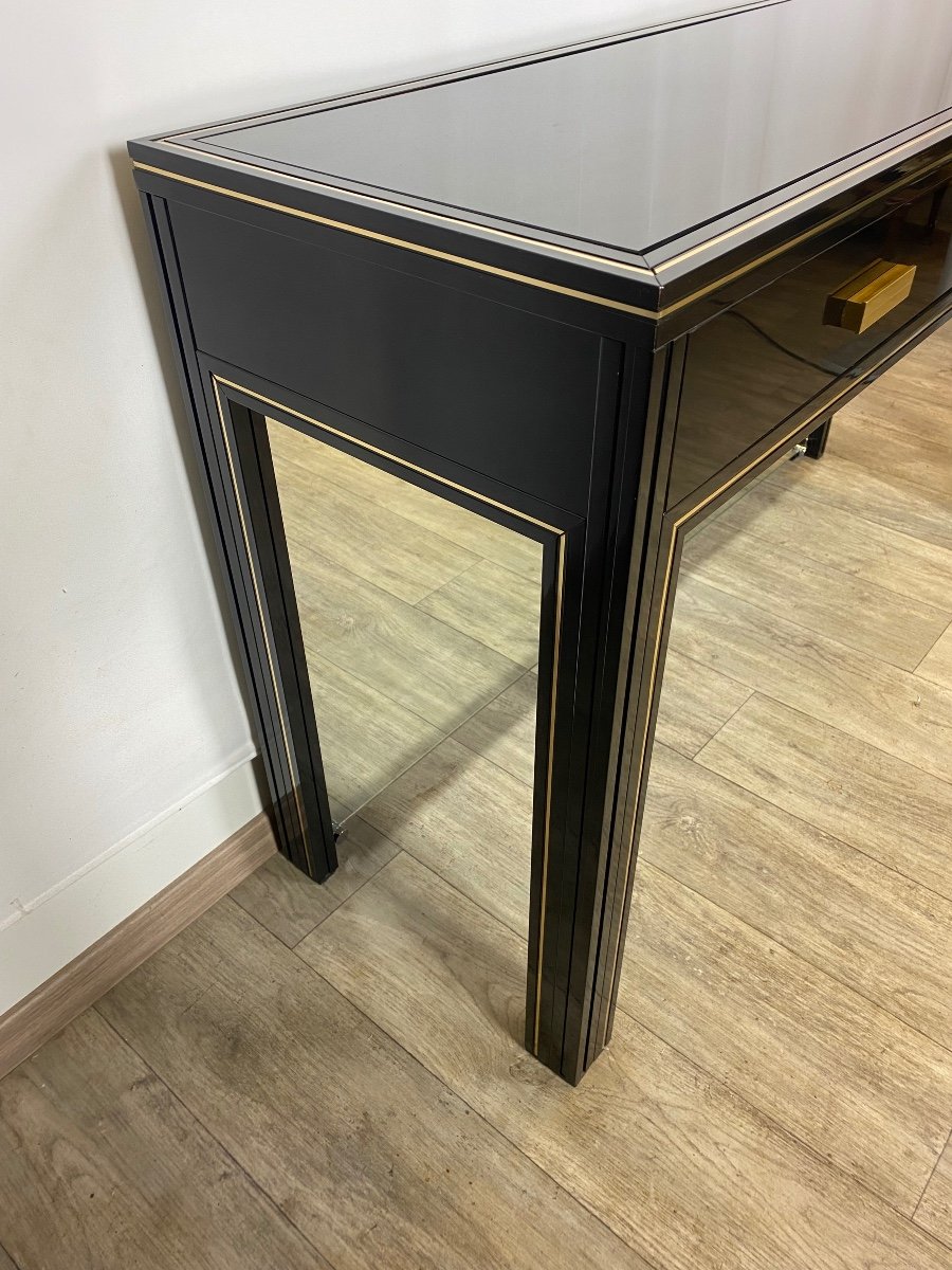 Pierre Vandel Console Laque Noire 1970 Rare Version Avec Tiroir Et Miroir Intégré -photo-4