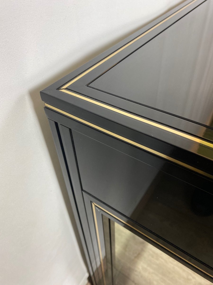 Pierre Vandel Console Laque Noire 1970 Rare Version Avec Tiroir Et Miroir Intégré -photo-7