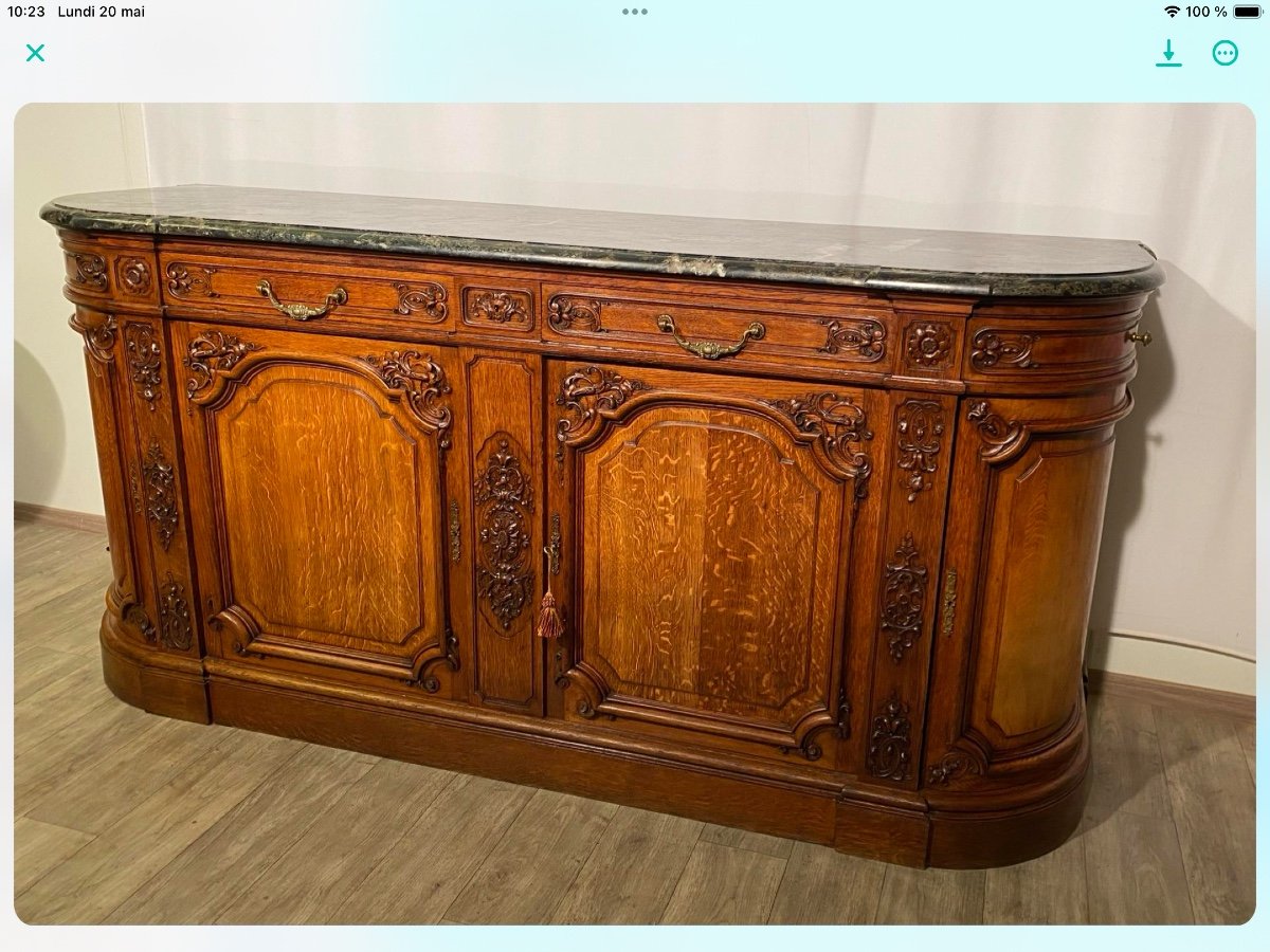 Buffet De Chasse R&eacute;gence Enfilade En Ch&ecirc;ne Blond Massif Finement Sculpt&eacute; Et Dessus De Marbre -photo-4