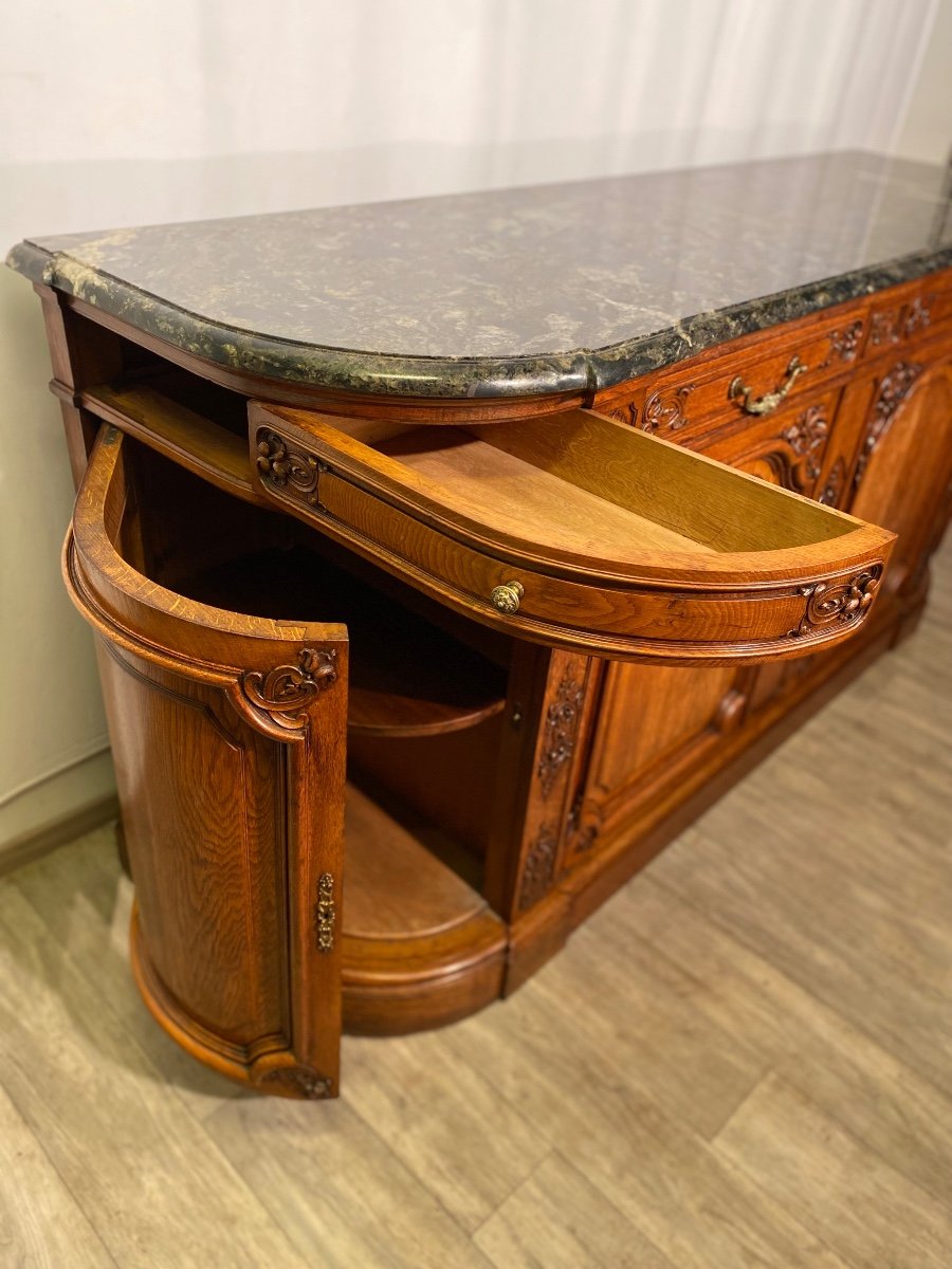 Buffet De Chasse R&eacute;gence Enfilade En Ch&ecirc;ne Blond Massif Finement Sculpt&eacute; Et Dessus De Marbre -photo-1
