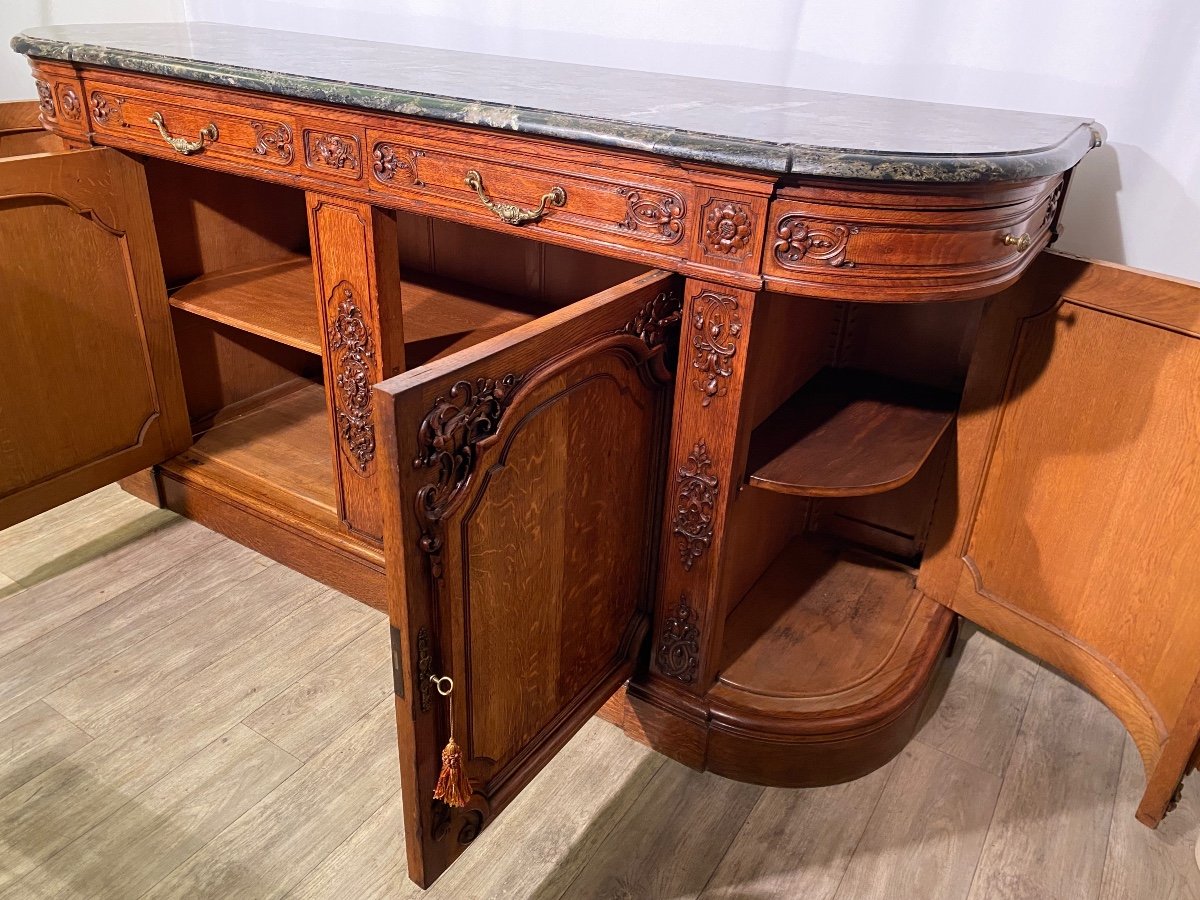 Buffet De Chasse R&eacute;gence Enfilade En Ch&ecirc;ne Blond Massif Finement Sculpt&eacute; Et Dessus De Marbre -photo-2