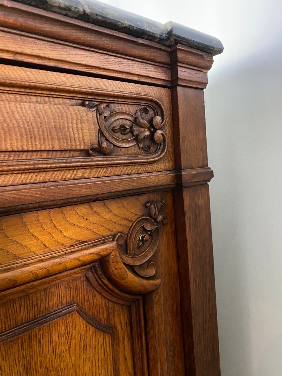 Buffet De Chasse R&eacute;gence Enfilade En Ch&ecirc;ne Blond Massif Finement Sculpt&eacute; Et Dessus De Marbre -photo-4