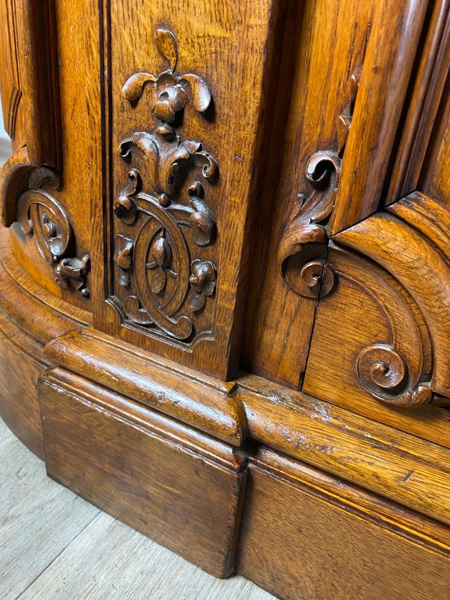 Buffet De Chasse R&eacute;gence Enfilade En Ch&ecirc;ne Blond Massif Finement Sculpt&eacute; Et Dessus De Marbre -photo-5
