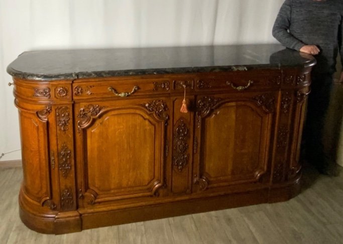 Buffet De Chasse R&eacute;gence Enfilade En Ch&ecirc;ne Blond Massif Finement Sculpt&eacute; Et Dessus De Marbre -photo-6