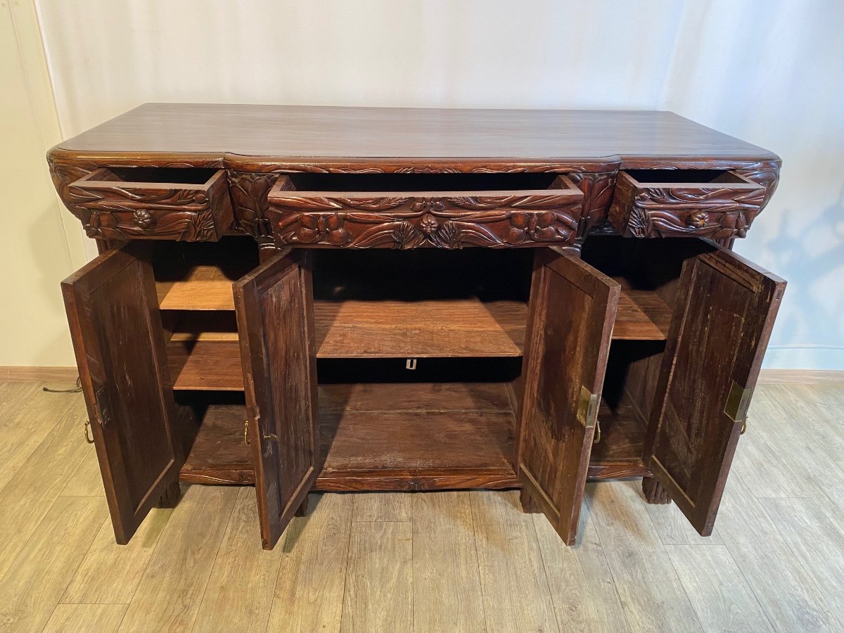 Art Nouveau Naturalist Indochinese Sideboard Late 19th Century In Iron Wood -photo-6