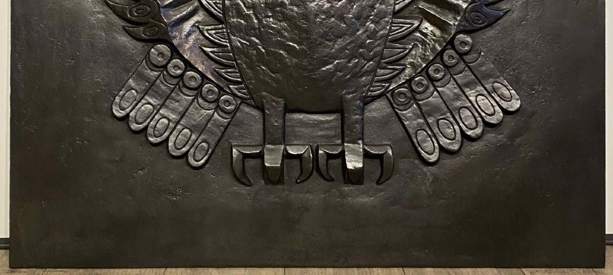 Lucas Full Size Pré Série Grande Plaque De Cheminée Moderniste Chouette En Fonte Brutalisme-photo-4