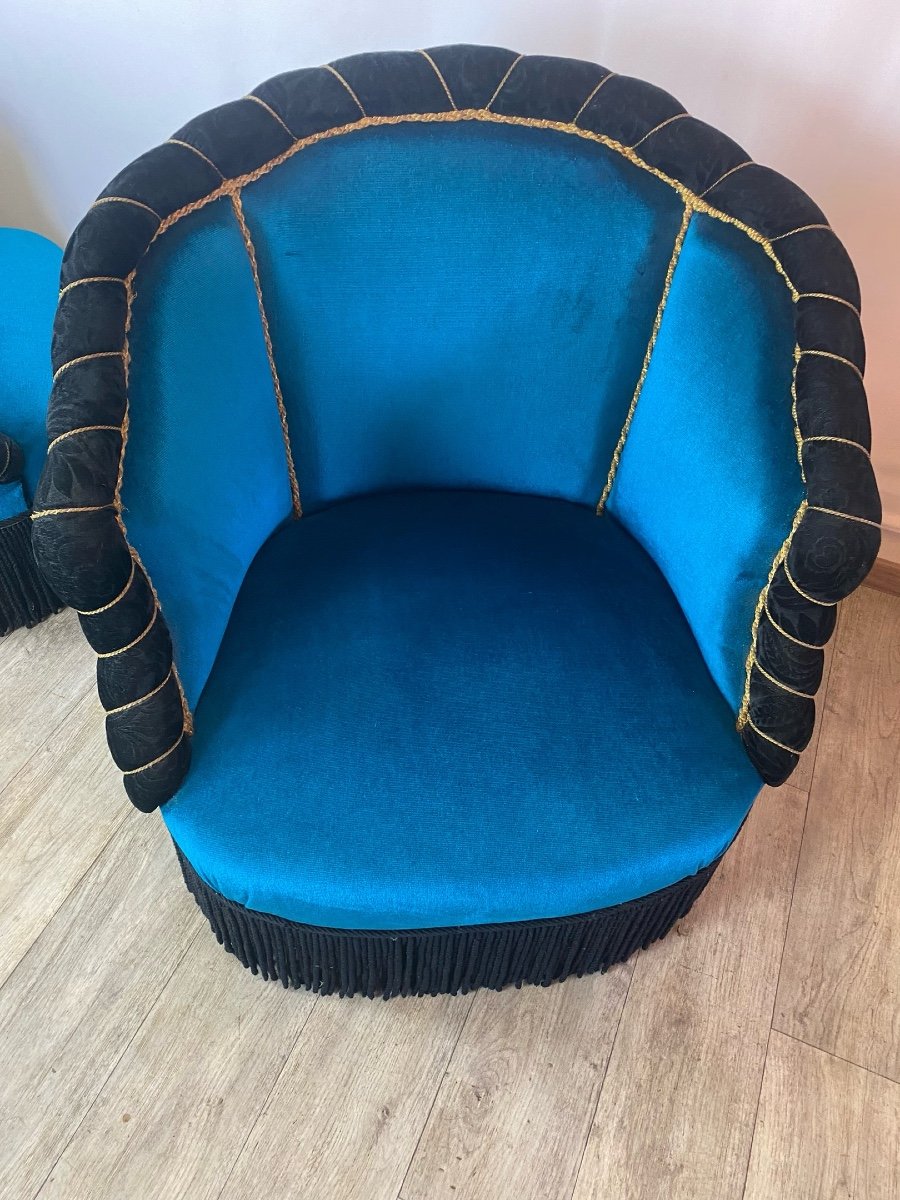 Paire De Chauffeuses Bleu Turquoise  Art Deco-photo-3