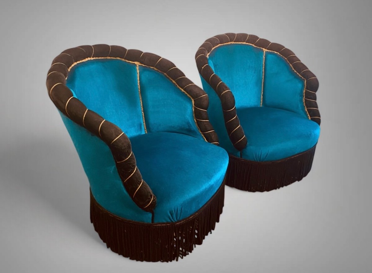 Paire De Chauffeuses Bleu Turquoise  Art Deco