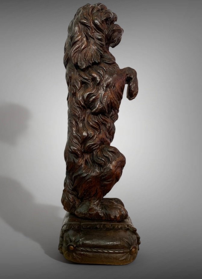 Sculpture Chien grandeur nature For&ecirc;t Noire En Bois Massif 19eme si&egrave;cle -photo-2