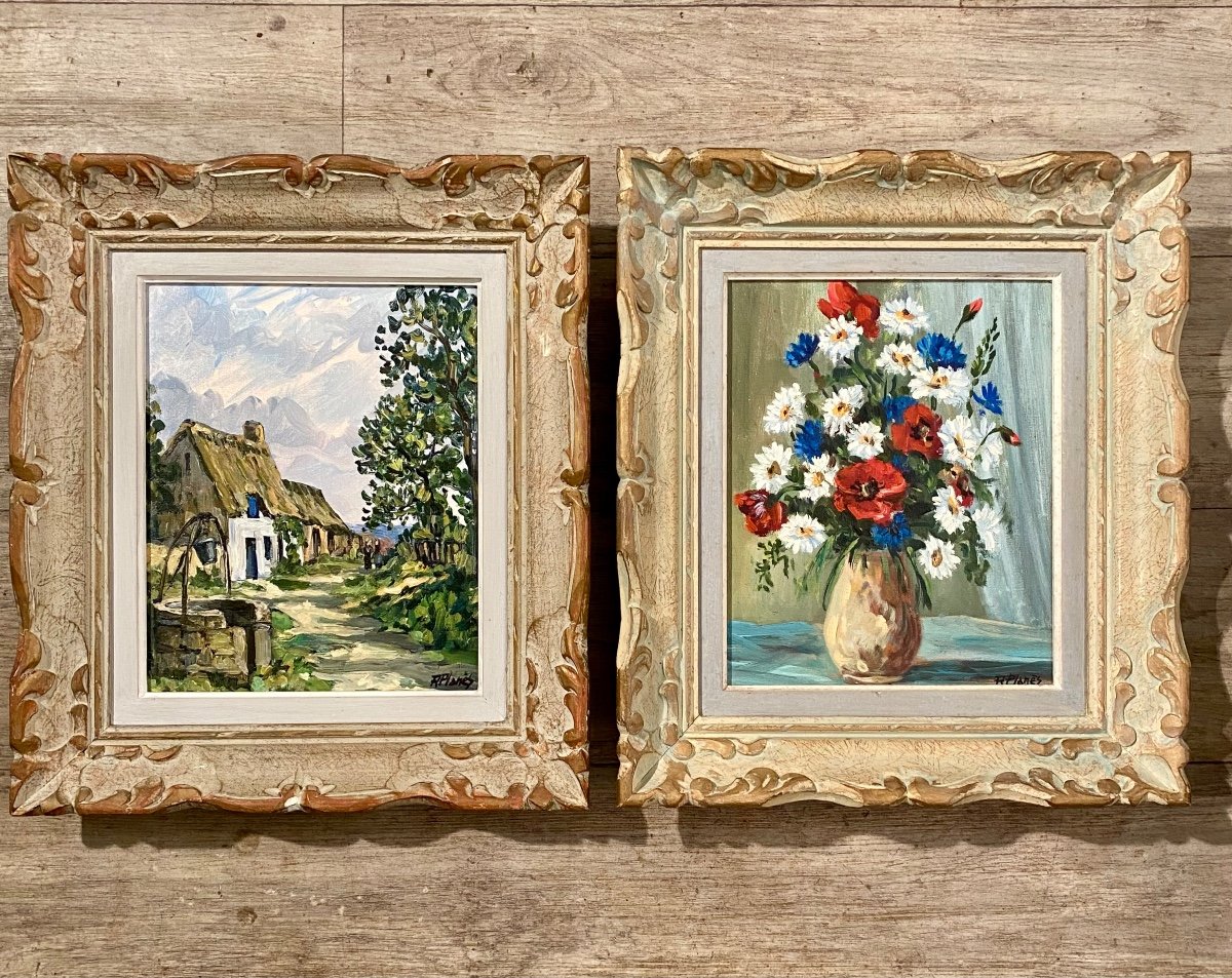 Fleurs Des Champs Dans Un Vase  Andr&eacute; Robert Plan&egrave;s Montmorillon Vienne Huile Sur Toile Pornic -photo-4