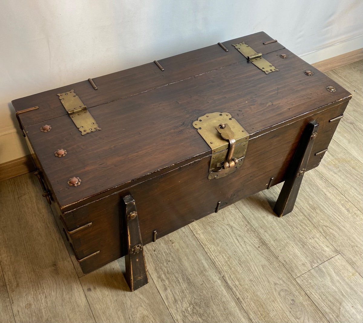 Korean High Legged Solid Wood Chest Korea 19th Century -photo-6