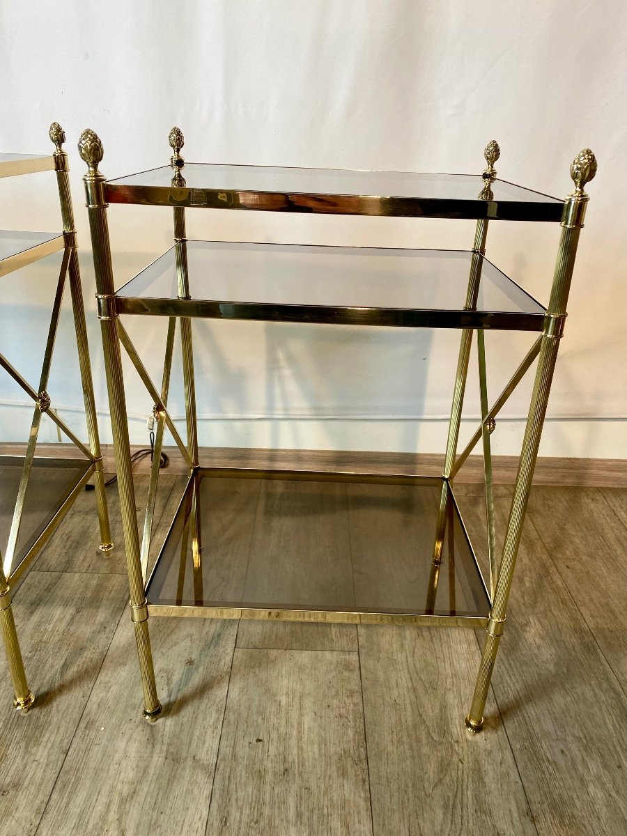 Maison Baguès Pair Of Side Tables End Tables Bronze Brass And Smoked Glass -photo-2