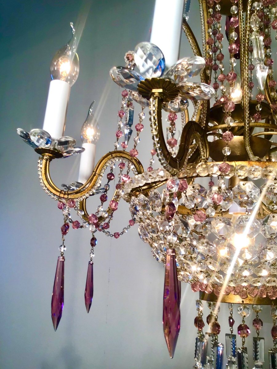 Lustre Corbeille à 8 Bras De Lumière Cristal Violet et 2 lumières centrales-photo-5