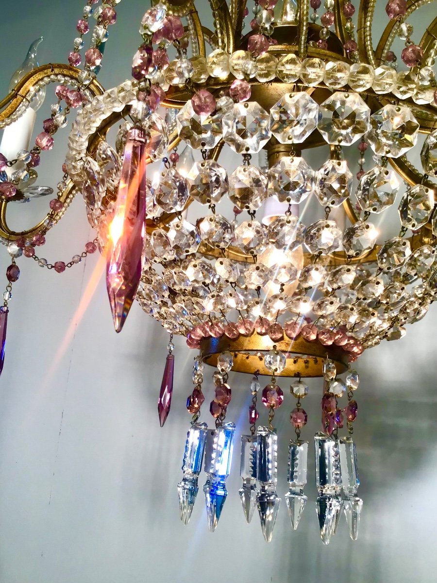 Lustre Corbeille à 8 Bras De Lumière Cristal Violet et 2 lumières centrales-photo-7