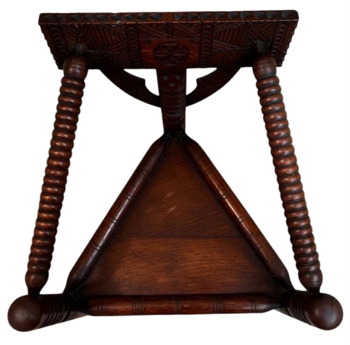 19th Century Northern European Tripod Armchair In Solid Oak Arts & Crafts-photo-3