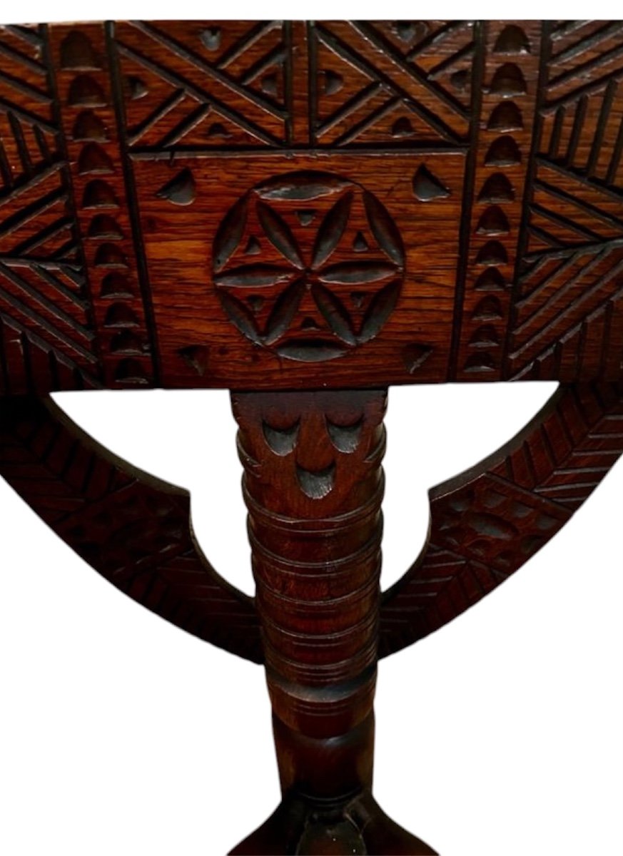 19th Century Northern European Tripod Armchair In Solid Oak Arts & Crafts-photo-1