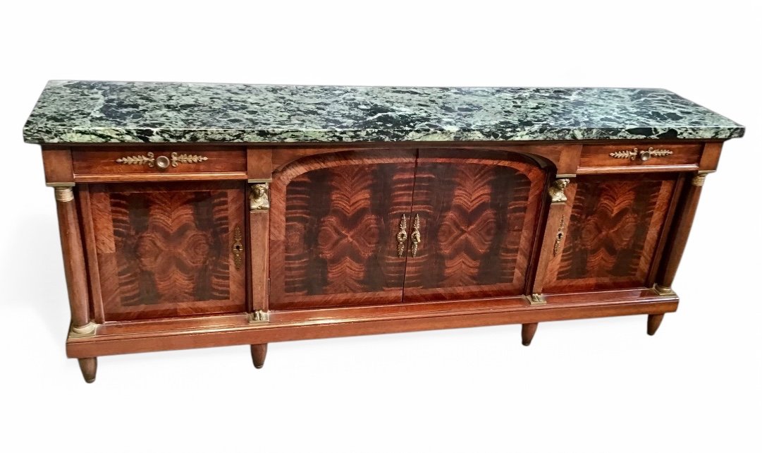 Miniature Empire Mahogany Sideboard Inside Oak  Green Marble Master's Furniture Dollhouse -photo-2