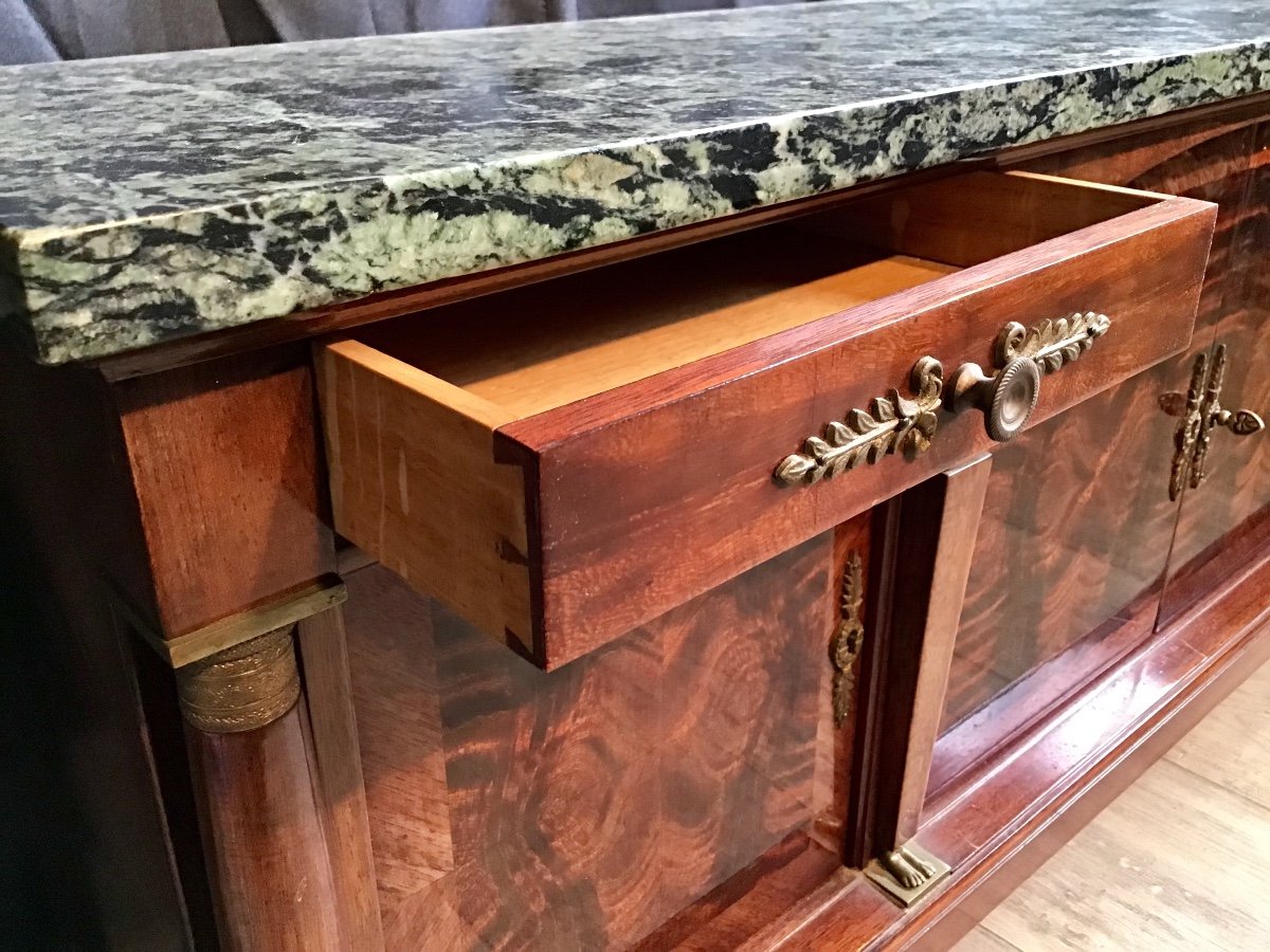 Miniature Empire Mahogany Sideboard Inside Oak  Green Marble Master's Furniture Dollhouse -photo-3