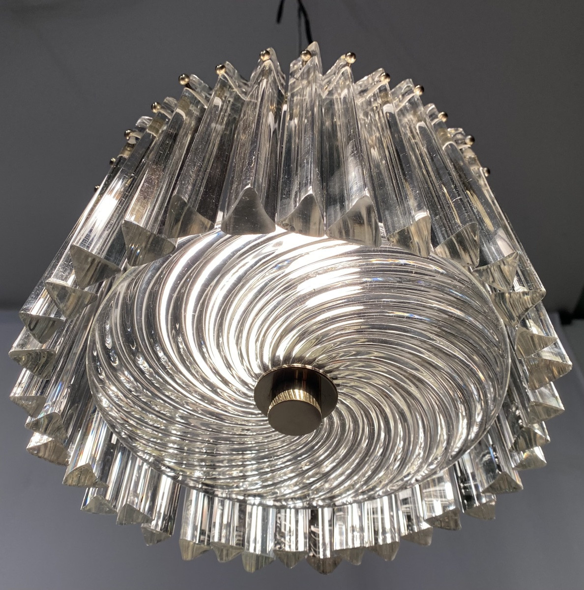 Modernist Art Deco Brass Bronze And Glass Ceiling Light Series Chandelier Pendant Lamp Venini -photo-2