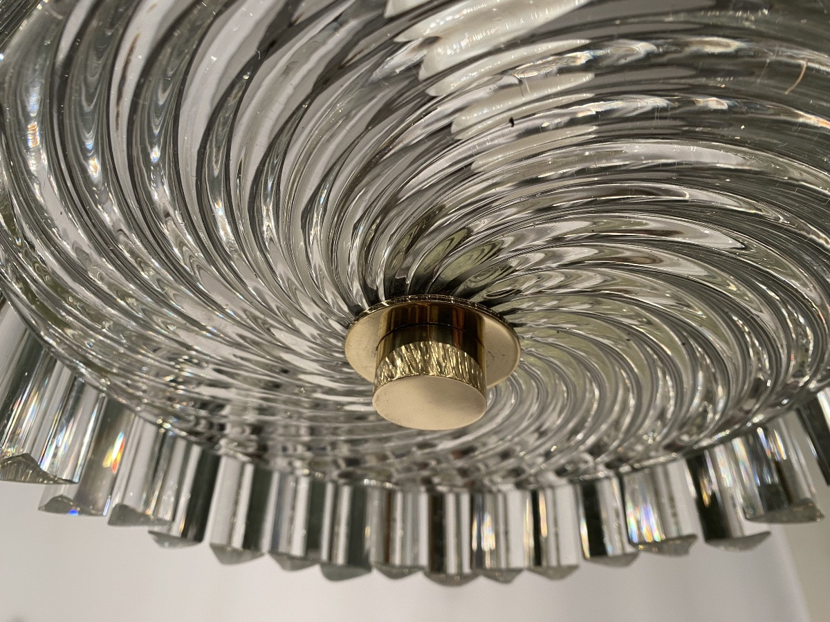 Modernist Art Deco Brass Bronze And Glass Ceiling Light Series Chandelier Pendant Lamp Venini -photo-4