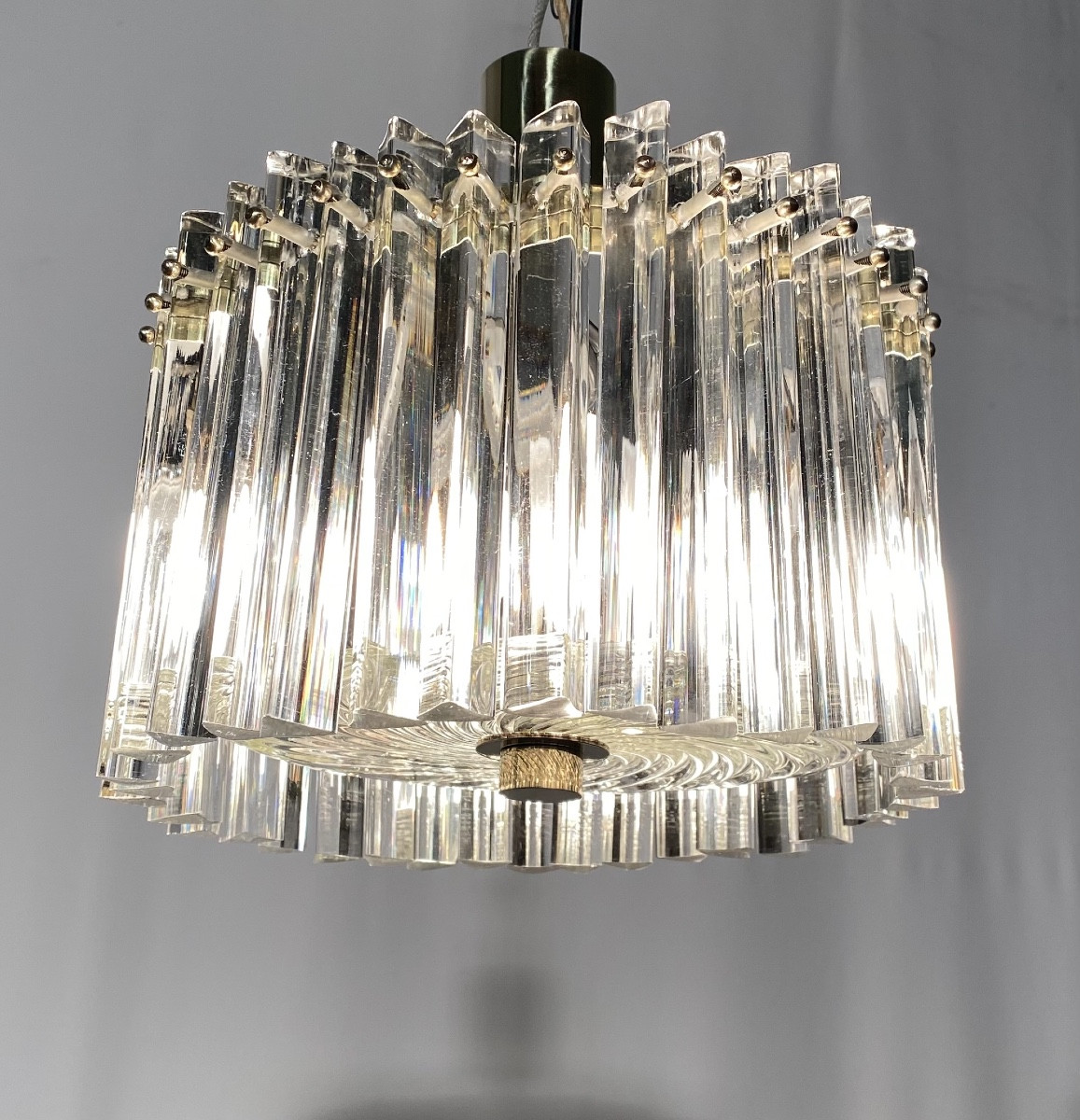 Modernist Art Deco Brass Bronze And Glass Ceiling Light Series Chandelier Pendant Lamp Venini 