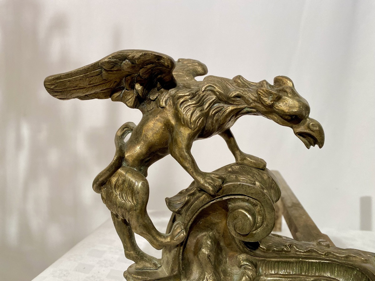 Pair Of 18th Century Louis XV Regency Andirons With Bronze Dragons -photo-4