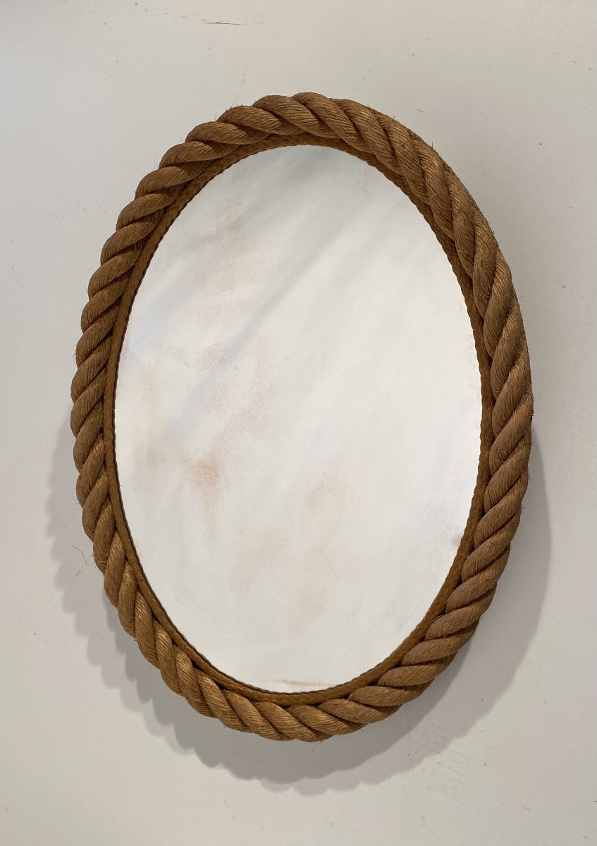  Audoux Minet 1950 Grand Miroir Ovale En Corde 