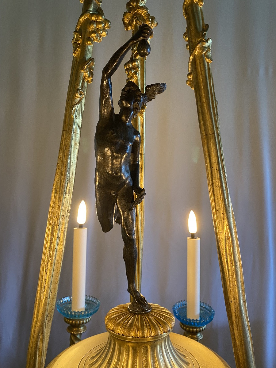 19th Century Bronze Chandelier Centered On A Sculpture Of The God Mercury -photo-2