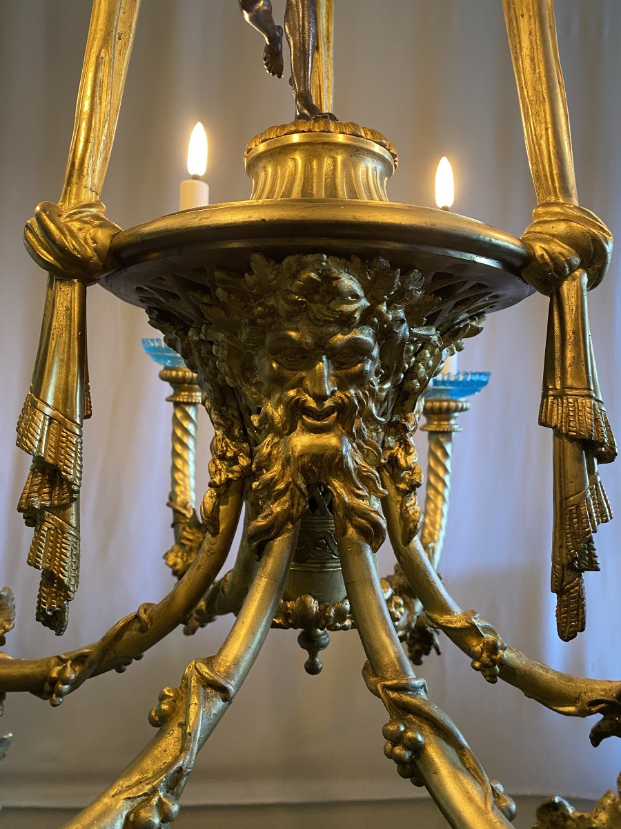 19th Century Bronze Chandelier Centered On A Sculpture Of The God Mercury -photo-3