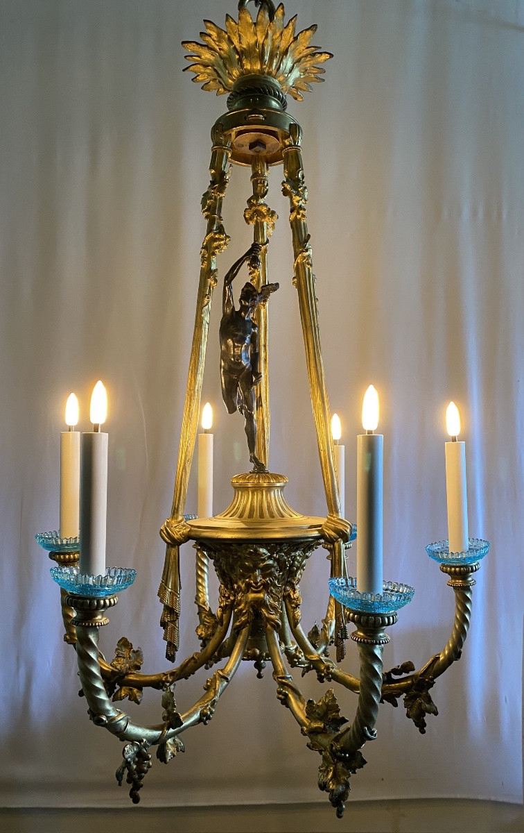 19th Century Bronze Chandelier Centered On A Sculpture Of The God Mercury -photo-2