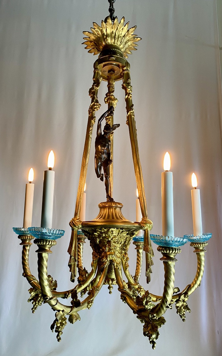 19th Century Bronze Chandelier Centered On A Sculpture Of The God Mercury -photo-5