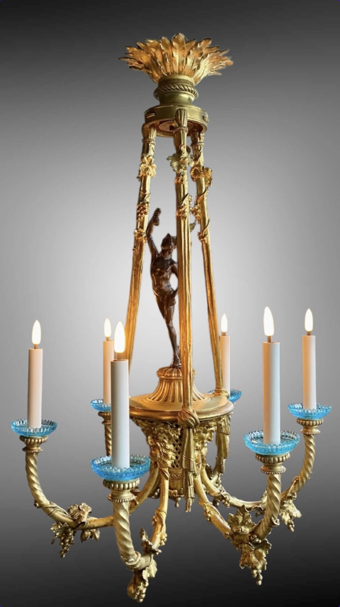 19th Century Bronze Chandelier Centered On A Sculpture Of The God Mercury 