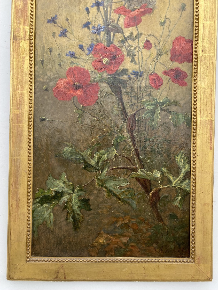 Alexis Kreyder tableau nature fleurs feuillages papillons et scarabée 19eme siècle -photo-3