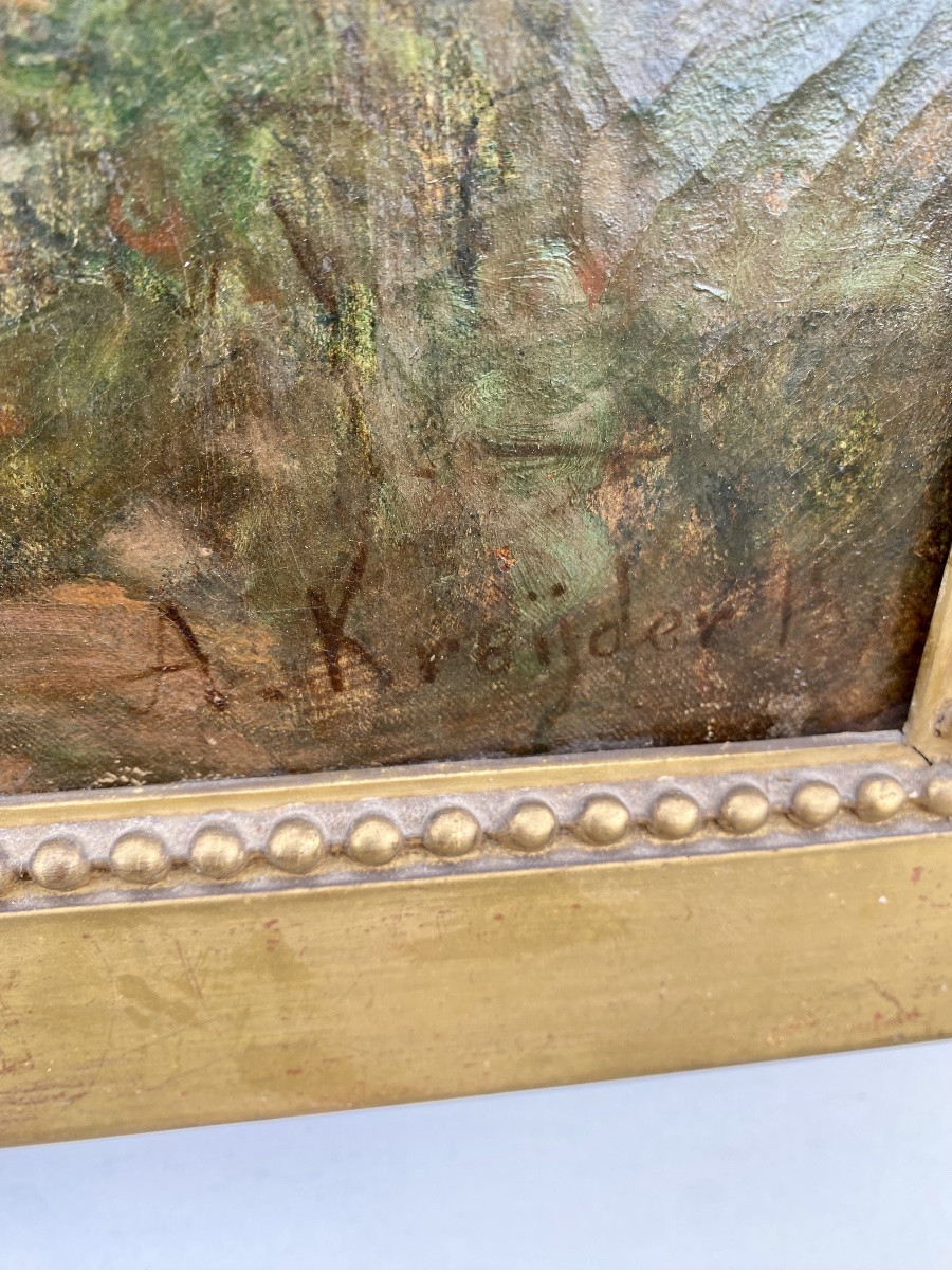 Alexis Kreyder tableau nature fleurs feuillages papillons et scarabée 19eme siècle -photo-4
