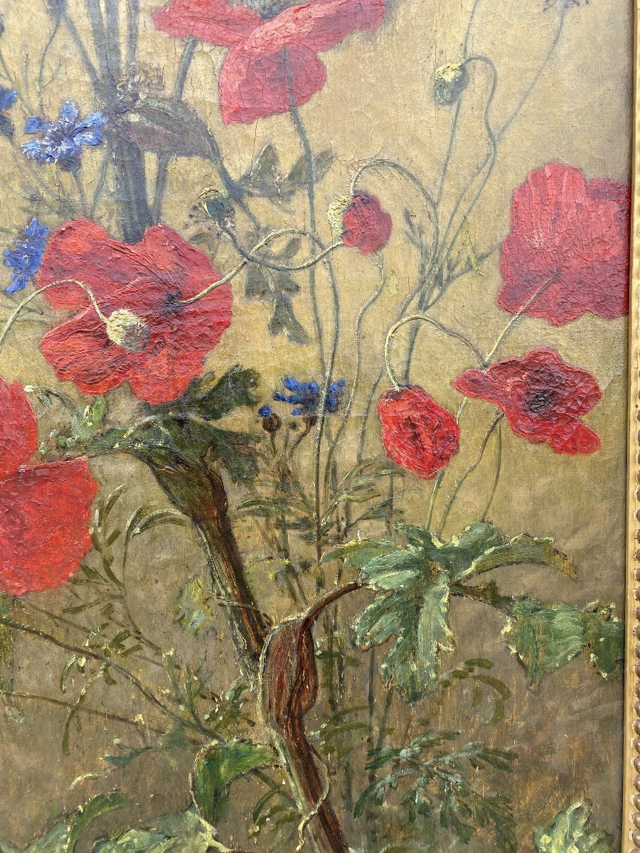 Alexis Kreyder tableau nature fleurs feuillages papillons et scarabée 19eme siècle -photo-3